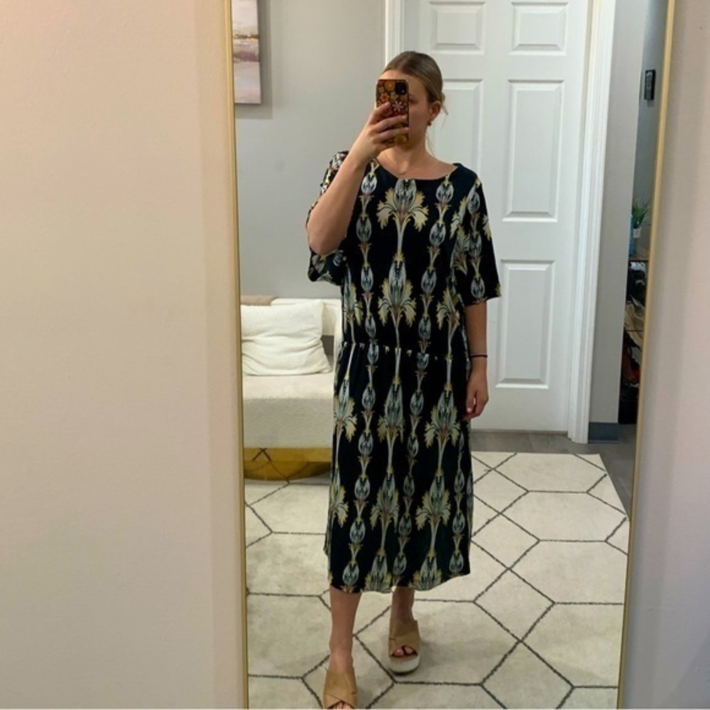 ✅ Suno Dress Midi Black Gold Pattern